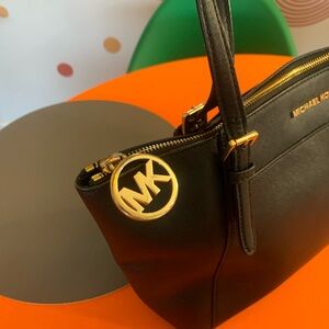 Michael Kors Black Shoulder Bag with Gold Accents
